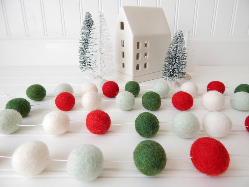 Christmas Garland, Christmas Felt Ball Garland, Pom Pom Garland, Christmas Decor, Christmas Tree Garland Mantel Decor Holiday Decor, Vintage image 2