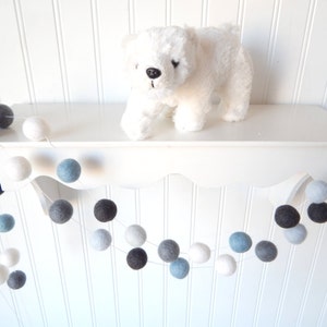 Blue Gray Garland, Nautical Nursery Decor, Baby Boy Nursery, Boy Room Decor, Baby Boy Decor, Felt Ball Garland, Boy Baby Shower, Pom Pom image 1