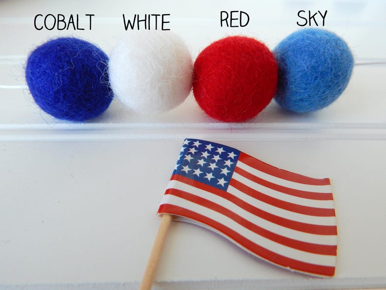 Fourth of July Garland, July 4th Decoration Felt Ball Garland, 4th of July Party Decor, Vintage, Red White Blue, Independence Day, Americana image 5