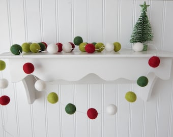 Christmas Garland, Christmas Felt Ball Garland, Christmas Decor, Christmas Tree Garland Mantel Decor Holiday Decor, Pom Pom Garland Burgundy