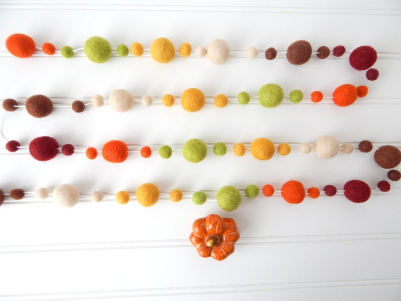 Autumn Garland, Fall Garland, Fall Decoration, Thanksgiving Garland, Felt Ball Garland, Halloween Decor, Autumn Decor, Pumpkin, Cranberry image 2