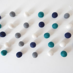 Garland, Boy Nursery Decor, Felt Ball Garland, Pom Pom Garland, Boy Bunting, Party Decor, Playroom Decor, Nautical, Teal, Aqua, Navy, Gray image 4