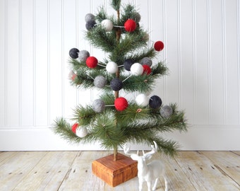 Guirlande de Noël, Décor d’arbre de Noël, Décor de Noël, Joyeux Noël, Guirlande Pom Pom, Guirlande de boule de feutre, Bruant, Gris Rouge vintage