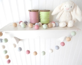 Baby Girl Nursery, Shabby Vintage Nursery Decor, Felt Ball Garland, Girls Room Decor, Pom Pom, Girl Bunting, Pastel Garland, Baby Shower