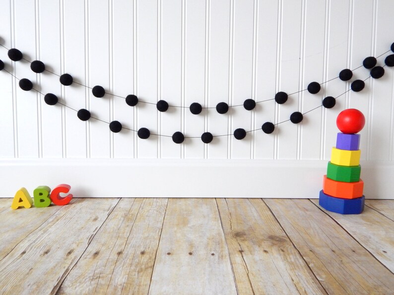 Black Garland Felt Ball Garland Modern Nursery Decor Pom Etsy