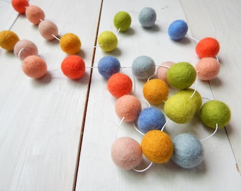 Pom Pom Garland, Boho Nursery Decor, Felt Ball Garland, Shabby Baby Room Decor, Gender Neutral, Photo Prop, Bunting, Coral Peach Blush