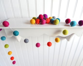 Felt Ball Garland, Nursery Decor, Birthday Garland, Rainbow Garland, Baby Shower Decor, Pom Pom, Party Garland, Cake Smash, Playroom Decor