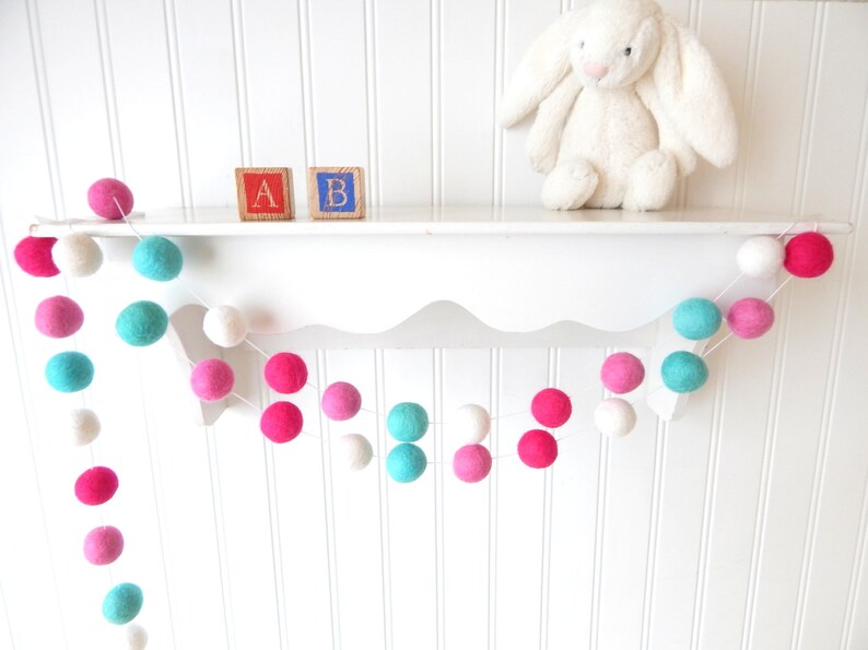 Girl Bunting Garland Girl Nursery Decor Felt Ball Garland Etsy