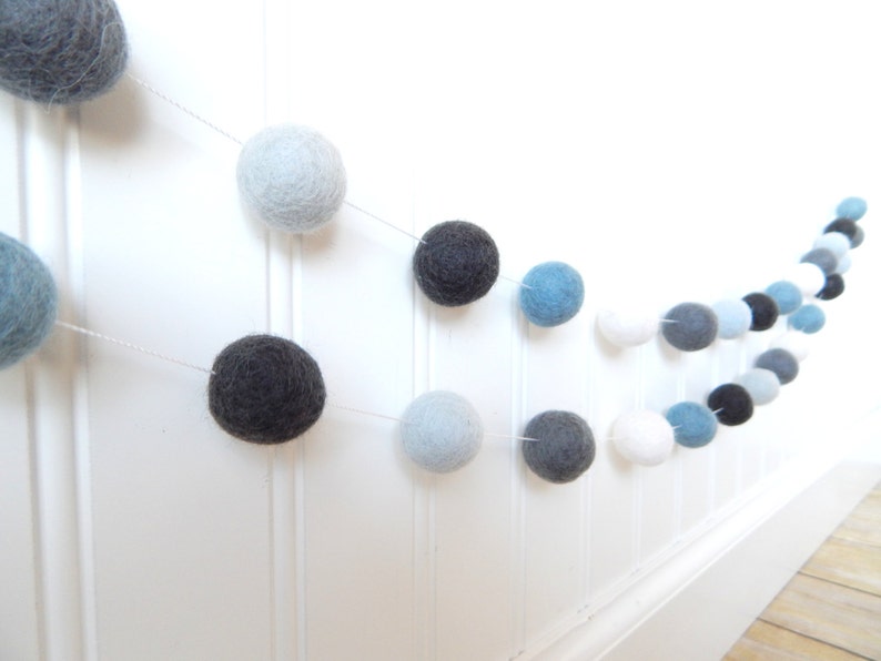 Blue Gray Garland, Nautical Nursery Decor, Baby Boy Nursery, Boy Room Decor, Baby Boy Decor, Felt Ball Garland, Boy Baby Shower, Pom Pom image 6