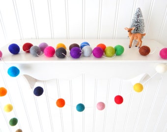 Christmas Garland, Christmas Felt Ball Garland, Pom Pom Garland, Christmas Decor, Christmas Tree Garland, Mantel Decor,Holiday Decor Bunting