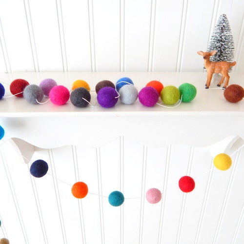 Sweet Christmas Felt Ball Garland Christmas Decor Holiday Etsy