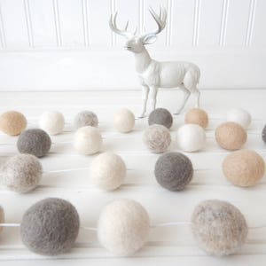 Garland, Neutral Felt Ball Garland, Pom Pom Garland, Mantel Decor, Mantel Garland, Shabby Nursery Decor, Flax Linen Cream, White Ivory