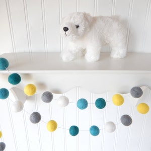 Baby Boy Nursery Decor, Felt Ball Garland, Pom Pom Garland, Boy Bunting, Playroom Decor, Baby Boy Room, Teal, Aqua, Yellow, Gray, Woodland image 2