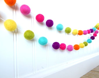 Party Decorations, Girl Nursery Decor, Felt Ball Garland, Rainbow Garland, Rainbow Party Decorations, Pom Pom Garland, First Birthday Banner