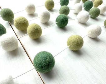 Green Ombre Felt Ball Garland, Sage Green Pom Pom Garland, Green Baby Nursery Decor, Sage Green Playroom Decor, Nautical Nursery Decor