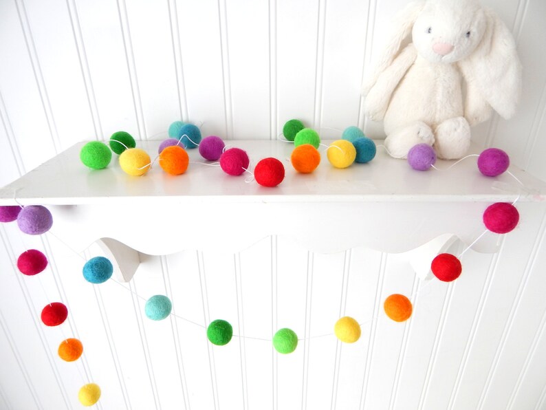 Kids Decor Rainbow Felt Ball Garland Nursery Garland Pom Etsy