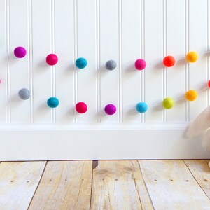 Felt Ball Garland, Nursery Decor, Birthday Garland, Rainbow Garland, Baby Shower Decor, Pom Pom, Party Garland, Cake Smash, Playroom Decor image 2