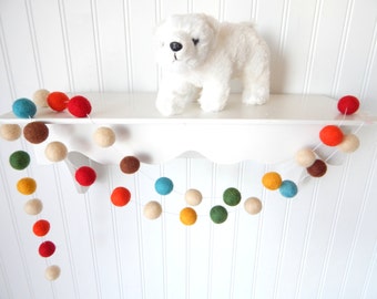 Woodland Garland, Woodland Nursery Decor, Felt Ball Garland, Baby Shower Pom Pom Garland, Boy Nursery Bunting, Playroom Decor, Boy Garland