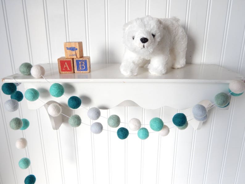 Mint Garland Felt Ball Garland Pom Pom Garland Baby Boy Etsy