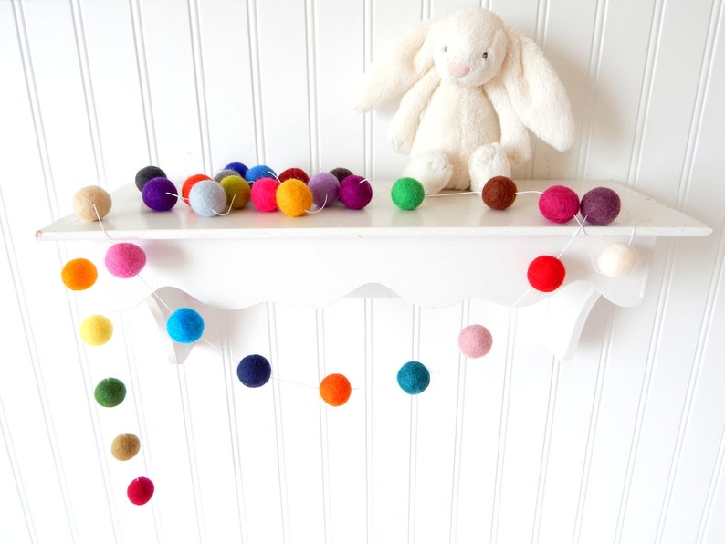 Rainbow Garland Nursery Decor Felt Ball Garland Pom Pom Garland Baby Nursery Decor 1st Birthday First Birthday Party Decorations Wall Decor image 1