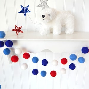 Fourth of July Garland, July 4th Decoration Felt Ball Garland, 4th of July Party Decor, Vintage, Red White Blue, Independence Day, Americana