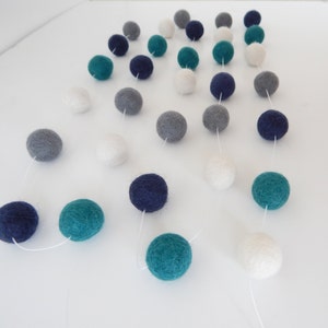 Garland, Boy Nursery Decor, Felt Ball Garland, Pom Pom Garland, Boy Bunting, Party Decor, Playroom Decor, Nautical, Teal, Aqua, Navy, Gray image 5