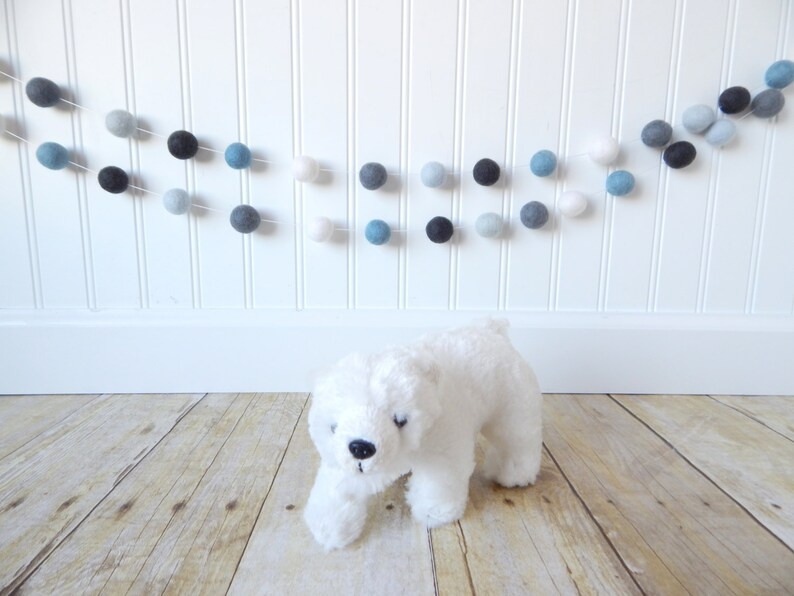 Blue Gray Garland, Nautical Nursery Decor, Baby Boy Nursery, Boy Room Decor, Baby Boy Decor, Felt Ball Garland, Boy Baby Shower, Pom Pom image 5