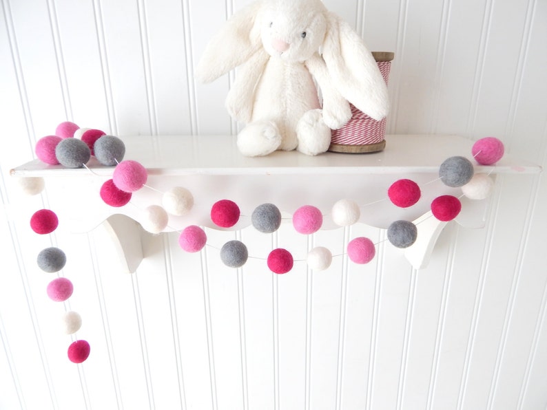 Pink Garland Girl Nursery Decor Felt Ball Garland Pom Pom Etsy