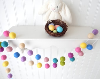 Easter Garland, Spring Garland, Pastel Garland, Felt Ball Garland, Nursery Decor, Pom Pom Garland, Easter Decor, Bunting, Baby Shower Decor