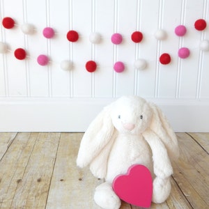 Valentines Day, Valentine's Garland, Felt Ball Garland, Felt Bunting, Valentines Day Decor, Pom Pom Garland, Girl Garland, Red, White, Pink, image 2