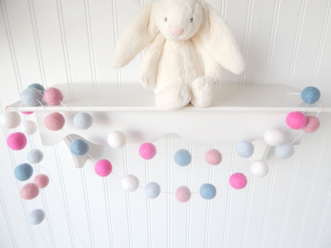 Baby Shower Decor, Gender Reveal Garland, Felt Ball Garland, Boy Girl ...