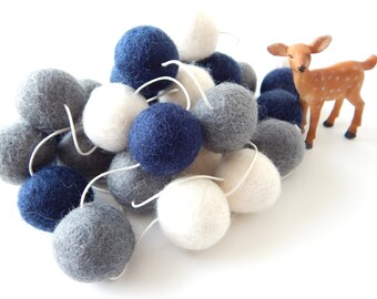 Nautical Nursery Decor, Felt Ball Garland, Pom Pom Garland, Baby Boy Room, Boy Nursery Decor, Playroom Decor, Navy Blue, Gray Grey, Bunting