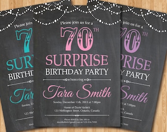 surprise 70th birthday invitation red gold purple pink etsy