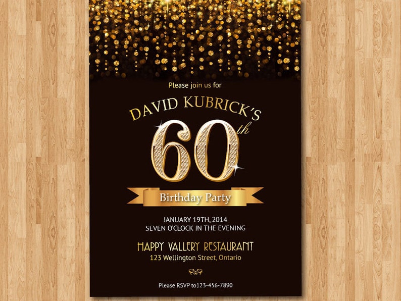 60th Birthday Invitation. Gold Glitter Diamond Number Birthday | Etsy
