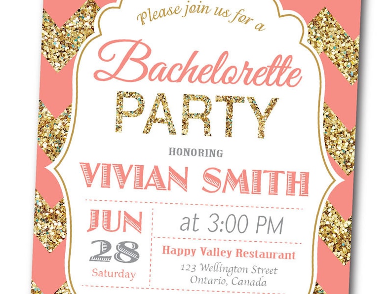 Bachelorette Party Invitation. Pink Gold Glitter Bachelorette | Etsy