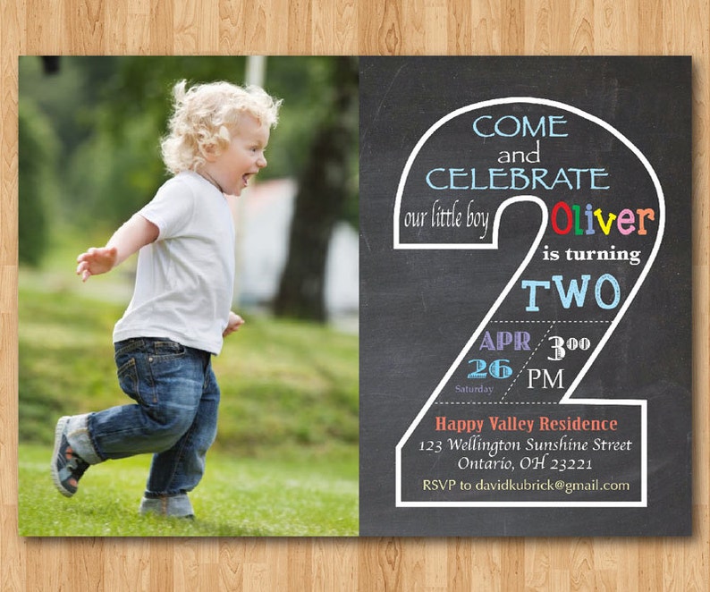 Chalkboard Second Birthday Invitation With Picture. 2nd Etsy