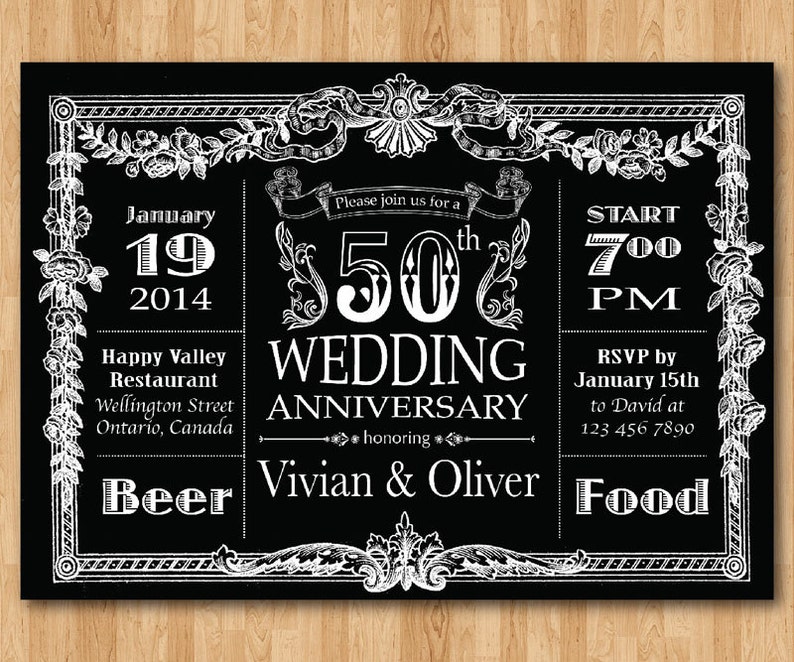 Milestone Customized 10th 20th 30th 40th 50th 60th any year Chalkboard 50th Wedding Anniversary Invitation Printable digital DIY.