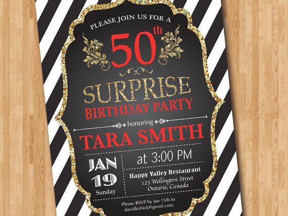 50th birthday invitation surprise birthday gold glitter purple 50th birthday invitations
