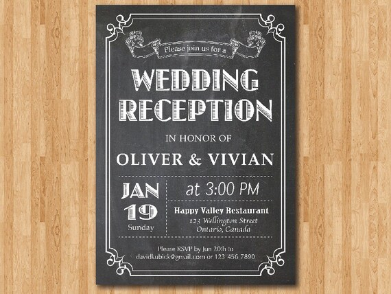 Wedding Reception Invitation Chalkboard Reception Invite Etsy