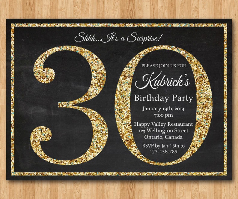 30th Birthday Invitation Gold Glitter Birthday Party Invite Etsy