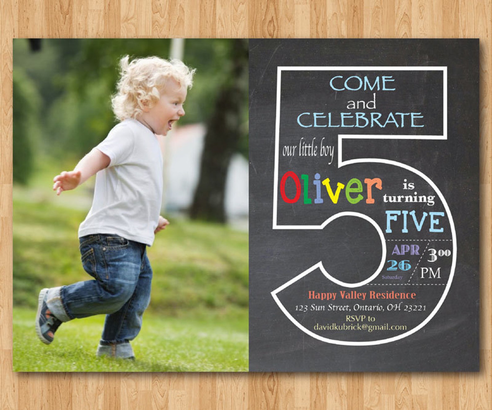 chalkboard-5th-birthday-invitation-with-picture-fifth-etsy