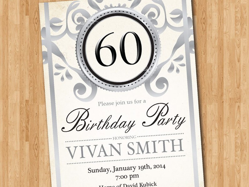 Printable Digital DIY. Surprise Party Silver 60th Birthday Invitation Glitter Gold Chalkboard Birthday Party Invite Adult Birthday
