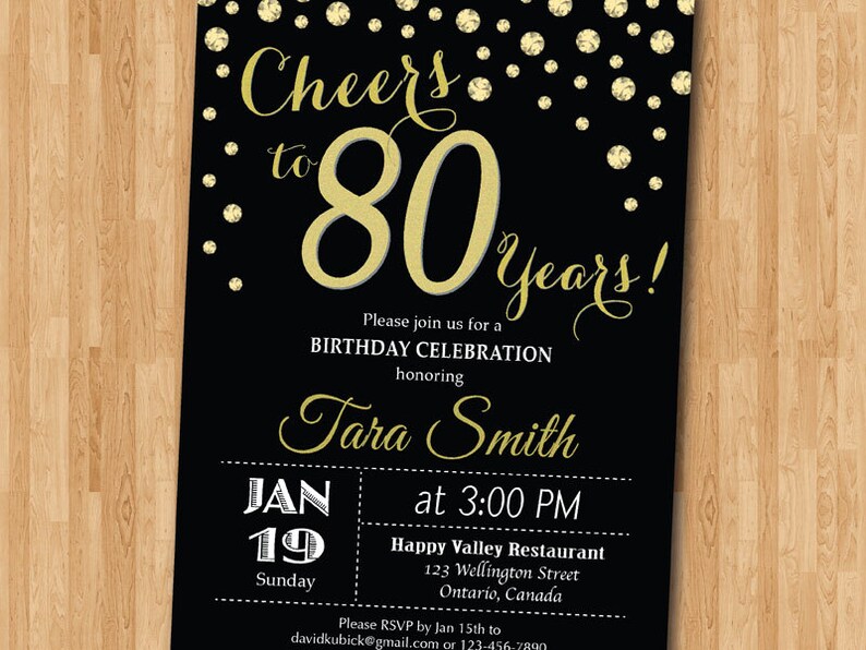 80th birthday invitation. Gold Glitter. Cheers to 80 Years | Etsy