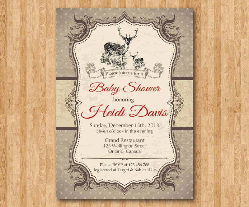 Rustic Woodland Baby Shower Invitation Vintage Deer Baby Etsy