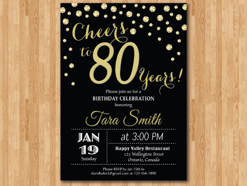 80th birthday invitation gold