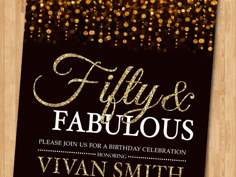 50th Birthday Invitation For Women Fifty And Fabulous Golden Etsy