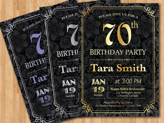 70th birthday invitation gold