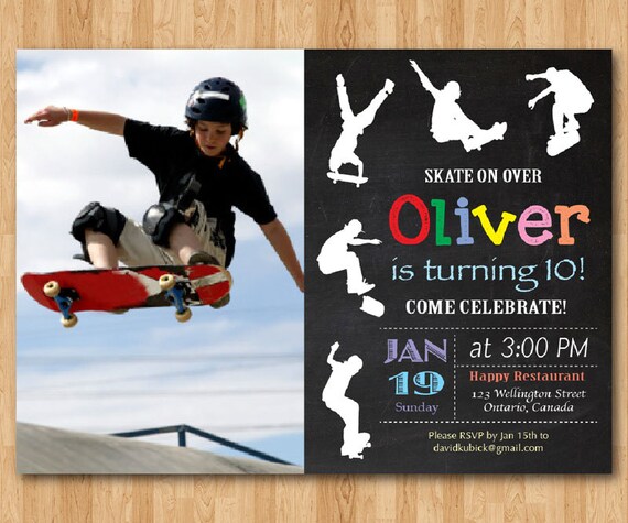 Skateboard Birthday Invitation Boy Skating Theme Party Etsy Skateboard Birthday Invitation Boy Skating Theme Party Etsy
