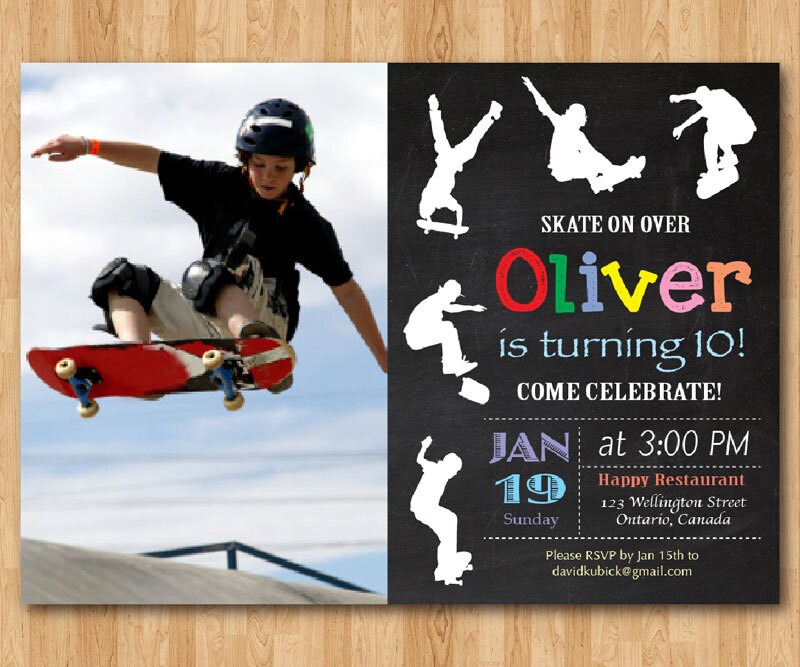 Skateboard Birthday Invitation Boy Skating Theme Party Etsy
