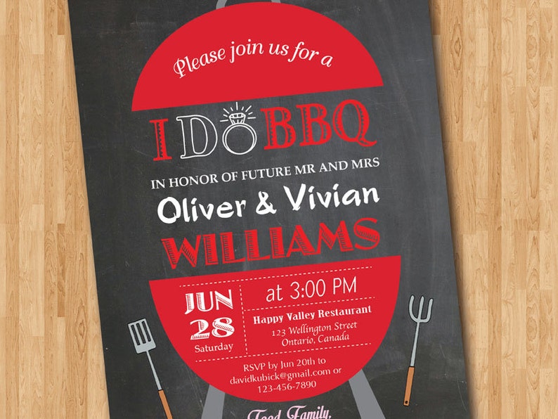 I do BBQ Wedding Invitation. Chalkboard Backyard invite. Pink Etsy